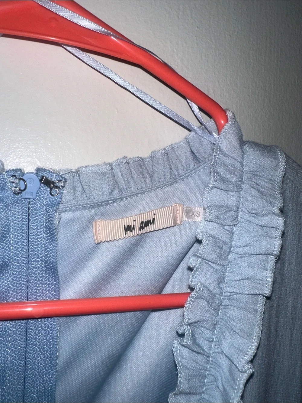Powder Blue Ruffle V-Neck Mini Dress - Picture 4 of 7